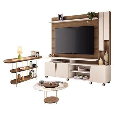 Imagem de Estante Home Theater Virtus Castanho Off White com Mesa de Centro Sky 