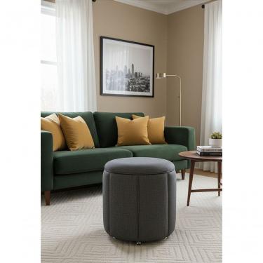 Imagem de Puff Redondo Baú Não é Segredo Debrum Linho Chumbo 40x45 Ns0604