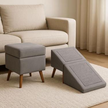 Imagem de Rampa Escada Vira Puff GG Móvel Suede Para Pets Cachorro Gato Cor:Bege