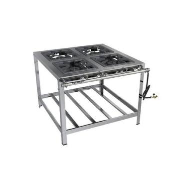 Imagem de Fogão Industrial 4 Bocas 40x40 Alta Pressão Luxo Aço Inox Metalmaq