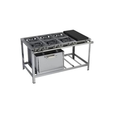 Imagem de Fogão Industrial 6 Bocas 30X30 com Forno e Chapa Luxo Aço Inox Metalma