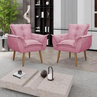 Imagem de Kit 02 Poltronas Decorativas Opala Lux Sala Recepeção Rosa - Visan Est