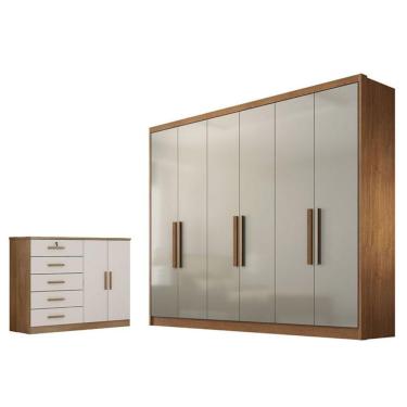 Imagem de Guarda Roupa Casal com Cômoda Sapateira Linea 8 Portas 8 Gavetas em MDF com Nicho Cumar...
