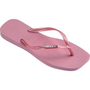 Imagem de Chinelo Feminino Havaianas Slim Square Logo Metallic Original Cor:Rosa