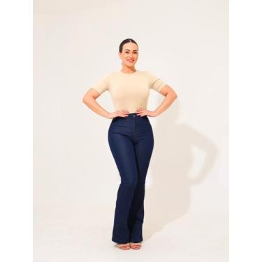 Imagem de Calça Feminina Jeans Lycra Flare Basica - Razon Jeans, 44, Jeans escur