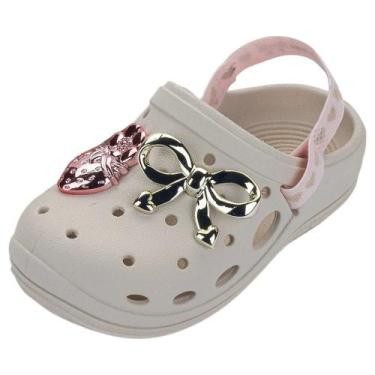 Imagem de Sandalia Babuche Infantil Menina Facil Calce Brilho Zaxynina, Off whit