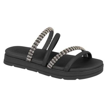 Imagem de Sandália Feminina Tratorada Tiras Strass Moleca 5490110, Preto, 38