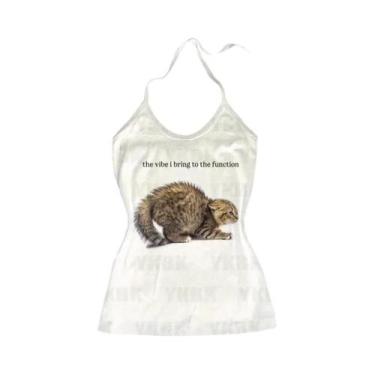 Imagem de Camiseta Slim Fit De Manga Longa Com Estampa De Gato Para Mulheres, Mo