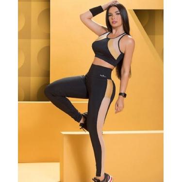 Imagem de Conjunto Fitness Nega Rosa Angela Luxo Feminino Adulto, GG, Preto