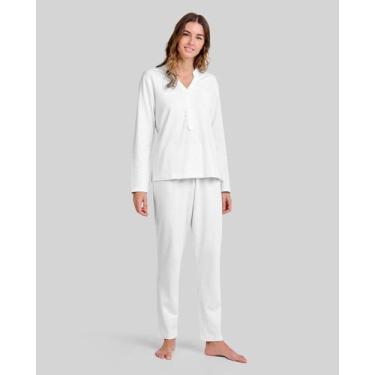 Imagem de Pijama Feminino de Cetim com Renda Marfim Lohe, Marfim, P