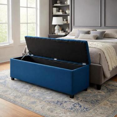 Imagem de Baú Em Capitonê Queen 160x40x45cm Azul Marinho - Qualidade, Conforto e