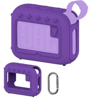 Imagem de XEGIMOR Capa de silicone compatível com alto-falante Bluetooth ultra portátil JBL Go 4, capa macia para acessórios de alto-falante JBL Go 4 Pro Sound (capa roxa)