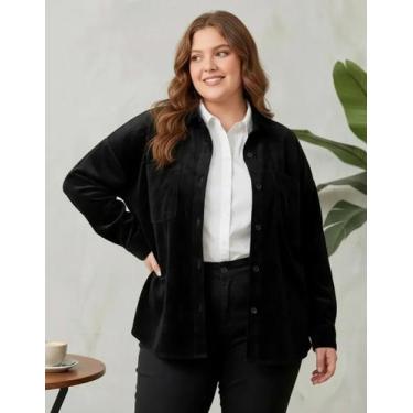 Imagem de Camisão Feminino De Veludo, Manga Longa, Plus Size, Até 54 - Wany Plus