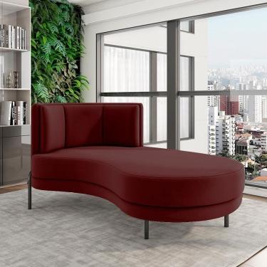 Imagem de Sofá com Chaise Downey 1 Lugar Lado Direito 165cm Vermelho Veludo Gran Belo