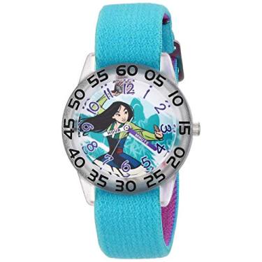 Imagem de Disney Relógio de quartzo analógico feminino Princess com pulseira de nylon, azul, 16 (modelo: WDS000842)
