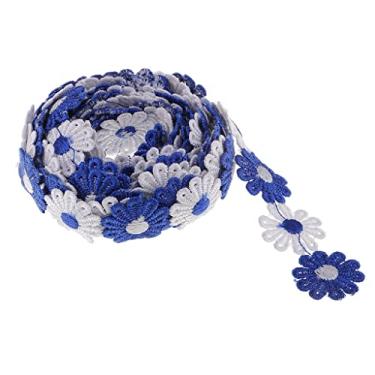 Imagem de LoveinDIY 2,5 metros de crochê chique com acabamento de renda margarida, fita de costura em aplique de flor, roupas bordadas, apliques de decoração para vestido - 2,5 cm de largura - azul