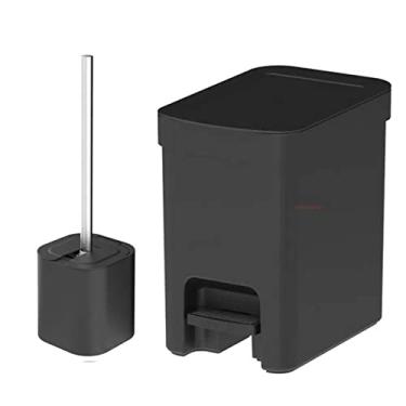 Imagem de Kit Banheiro Lixeira Com Pedal Cesto De Lixo 6 Litros Suporte Porta Escova Sanitária Preto - Ou