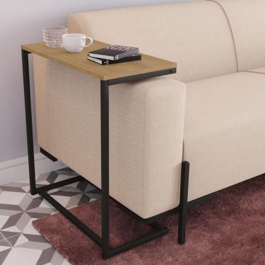 Imagem de Mesa Apoio Lateral Sofá Industrial Vintage Metal e Madeira