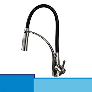 Imagem de Cromo/níquel/preto/ouro de borracha torneira de cozinha misturador torneira 360 graus rotação pull down fluxo pulverizador torneiras de cozinha, cromo, China