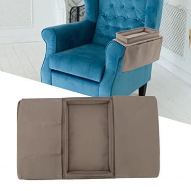 Imagem de suporte de sofá,Suporte de copo de sofá, suporte de copo de sofá, mesa de suporte de armazenamento de braço dobrável de bandeja de sofá, bolsos laterais de tecido (Coffee)