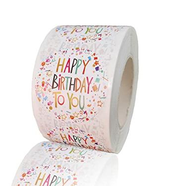 Imagem de Etiquetas de 3,81 cm de feliz aniversário rolo de etiquetas adesivas redondas de festa de aniversário para chá de bebê feriado decorativo de envelope selos adesivos de etiqueta para cartões de presente, 500 etiquetas por rolo