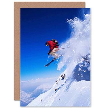 Imagem de Wee Blue Coo Skier Ski Jumping Snow Sport Sky Photo Birthday Selado Cartão de felicitações Plus Envelope em branco dentro