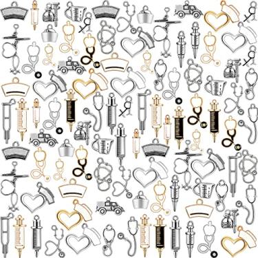 Imagem de Junkin 108 peças pingentes de enfermeira estetoscópio antigos amuletos médicos seringa alfinetes de enfermeira chapéu joia pingente médico para colar faça você mesmo, pulseira, artesanato, acessórios