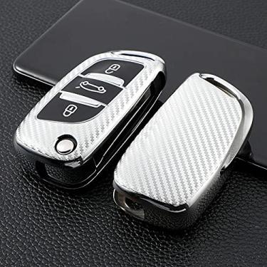 Imagem de YJADHU Capa de chave dobrável de carro TPU macio de 3 botões capa completa de chave remota, apto para Peugeot Citroen C1 C2 C3 C4 C5 DS3 DS4 DS5 DS6, prata