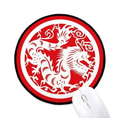 Imagem de DIYthinker Tapete de mouse arte do zodíaco de dragão com corte de papel para mesa de escritório tapete redondo para computador