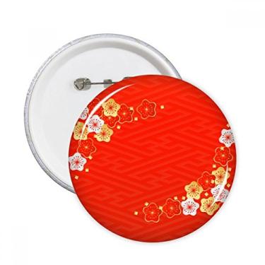 Imagem de Emblema de botão redondo com estampa Sakura vermelha dourada japonesa 5 peças