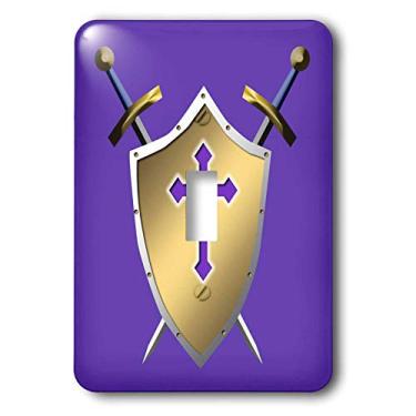 Imagem de 3dRose lsp_40087_1 Golden Shield com Espadas Cruzadas e A Cruz Cristã e Fundo em Royal Purple Light Switch Cover
