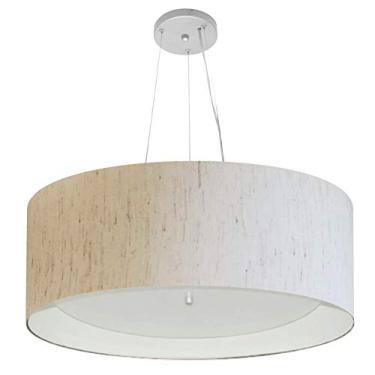 Imagem de Lustre Pendente Cilíndrico Cúpula Duplo Tecido 80x30 cm, Vivare Iluminação, Pendente4142 LLABR, Linho Bege/Branco, Gigante