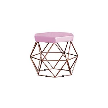 Imagem de Puff Decorativo Base Bronze Elsa Veludo Rosê - Gran Belo