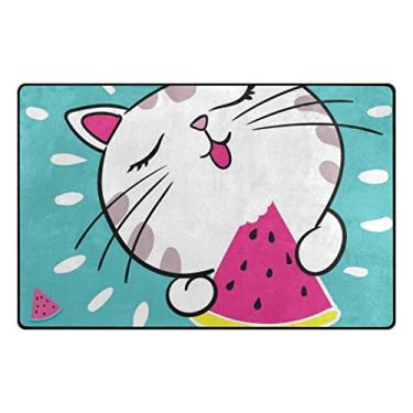 Imagem de ColourLife Tapetes leves e macios, fofos, amantes de gatos, melancia, capacho para quartos, entrada, piso de madeira, sala de estar 78,7 x 50,8 cm