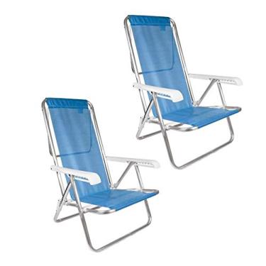 Imagem de Kit 2 Cadeira De Praia Reclinável 8 Posições Alumínio Sannet - Mor - Azul