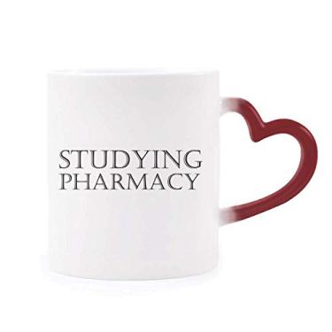 Imagem de Caneca sensível ao calor para estudar farmácia de frase, caneca vermelha que muda de cor
