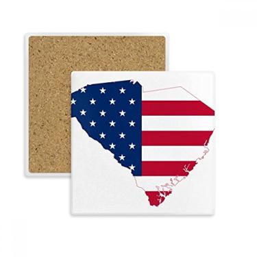 Imagem de Carolina América Mapa dos EUA Estrelas Bandeira Quadrada Porta-copos Caneca Suporte Subplaca Pedra de Isolamento