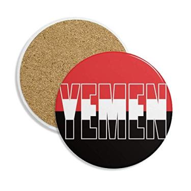 Imagem de Caneca de porta-copos com nome da bandeira do país do Iêmen Caneca de proteção de mesa Pedra absorvente