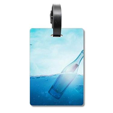 Imagem de Garrafa de vidro do oceano, ciência, natureza, mala, etiqueta, cartão de bagagem, etiqueta