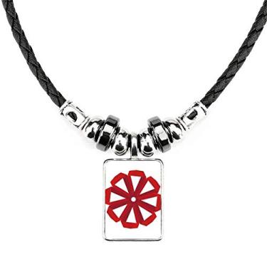 Imagem de DIYthinker Colar vermelho abstrato de flor de Natal origami joia Torque pingente de corda de couro