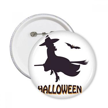 Imagem de Witches Ride Broomsticks Morcego Halloween Pinos Redondos Emblema Botão Decoração de Roupas Presente 5 peças