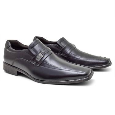 Imagem de Sapato Social Preto 100% Couro Elastico Masculino Reuniao Elegante Fino Fork