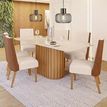Imagem de Conjunto Sala de Jantar Tampo Mdf/vidro 6 Cadeiras Geovana Nature/off White/courano/linho