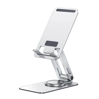 Imagem de Suporte de Mesa Premium em Alumínio para Celular com Rotação 360°, Ajustável, Dobrável e Retrátil, Compatível com Tablet e Smartphone (PRATA, P)
