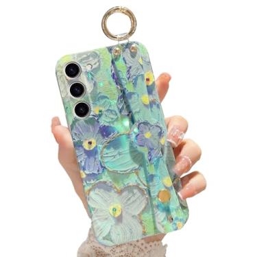 Imagem de Annyojo Capa para Samsung Galaxy S23 Plus, capa de celular S23 Plus de 6,6 polegadas para pétalas de flores elegantes com suporte de pulseira IMD TPU à prova de choque capa com suporte para Galaxy S23