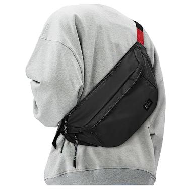 Imagem de Pochete transversal grande moderna para homens e mulheres, bolsa de cintura impermeável, pochete com 5 bolsos com zíper, carregando iPad de 7,9 polegadas, B-Preto-G, Large