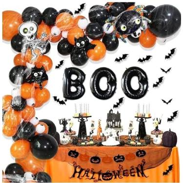 Imagem de 88PCS Halloween Balloon Garland Arch kit with Spider Web, Boo Aluminum Foil Balloons, Spider Balloons, Black Orange Balloons，3D bat wall sticker，mini skull foil balloon for Halloween Day Party