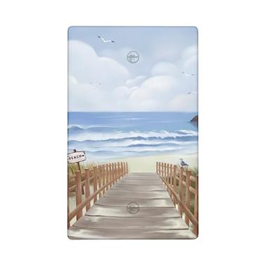 Imagem de Praia Oceano Sem Dispositivo Tampas de Saída em Branco Placa de Parede Placa Elétrica 1 Gang Luz Interruptor Capa Decorativa Pintada à Mão Placa Frontal Decoração Placa de Parede 11,4 x 7 cm