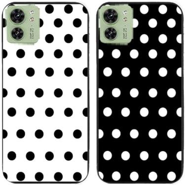 Imagem de 2 peças preto branco bolinhas impressas TPU gel silicone capa de telefone traseira para Motorola Moto todas as séries (Moto Edge 40)