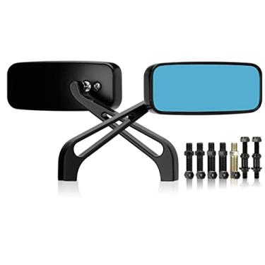 Imagem de LKV Retrovisores laterais de motocicleta com parafuso de 8 mm e 10 mm, lente azul retangular espelho lateral universal para Harley Softail Sportster Honda Kawasaki Suzuki Street Bike Cruiser Scooter